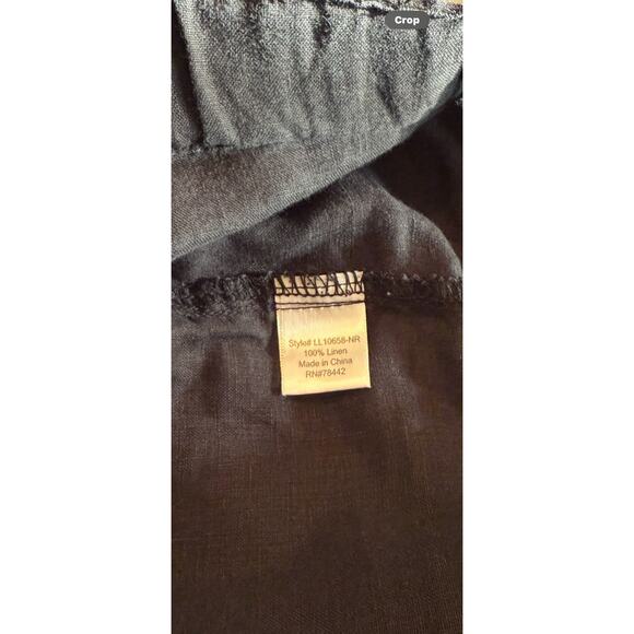 Allen Allen Women's Black 100% Linen Pull On Drawstring Wide Leg Sz L Pants - Picture 3 of 6